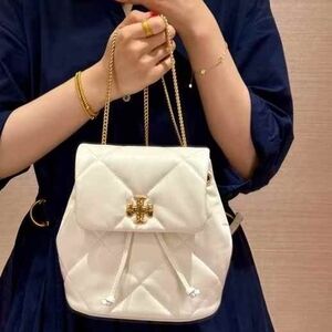 Tory Burch Kira Diamond White Quilted Backpack With Chain Strap
